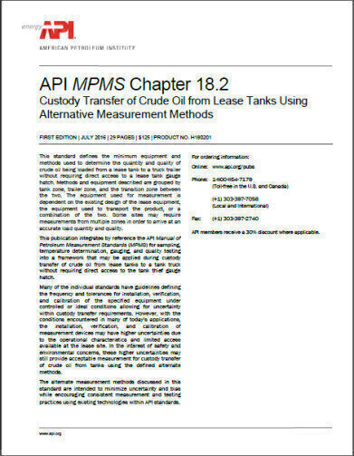 API Publishes New Safety Standard for Onshore Tank Measurement of Crude Oil
