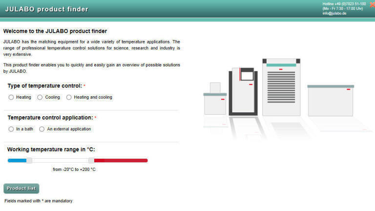 JULABO Product Finder – find the best solution for your temperature control application