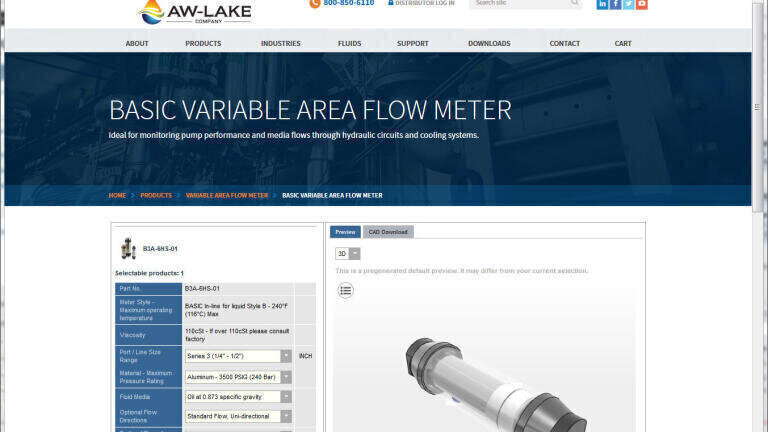 Flow Meter Ordering Simplified with Online Part Configurator Tool as Part of New Website Redesign