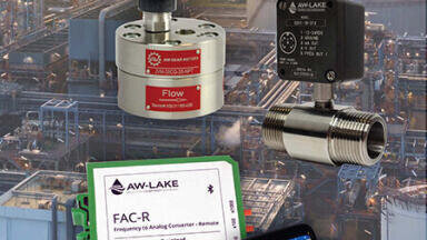 Flow transmitters interface with positive displacement and turbine flow meters for greater access and control of processes from a smart phone